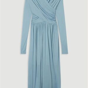Karen Millen Powder Blue Long Sleeve Wrap Maxi Dress